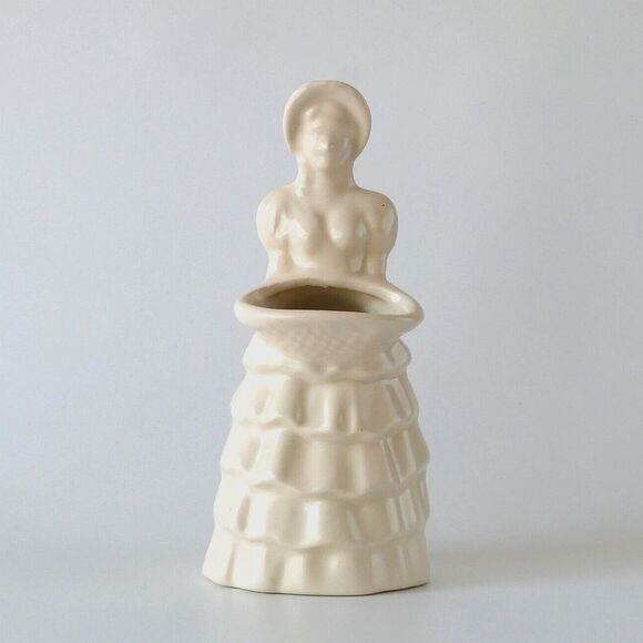 Vintage Mid-Century Haeger White Colonial Woman With Basket Planter 7.5" Tall - Picture 1 of 11